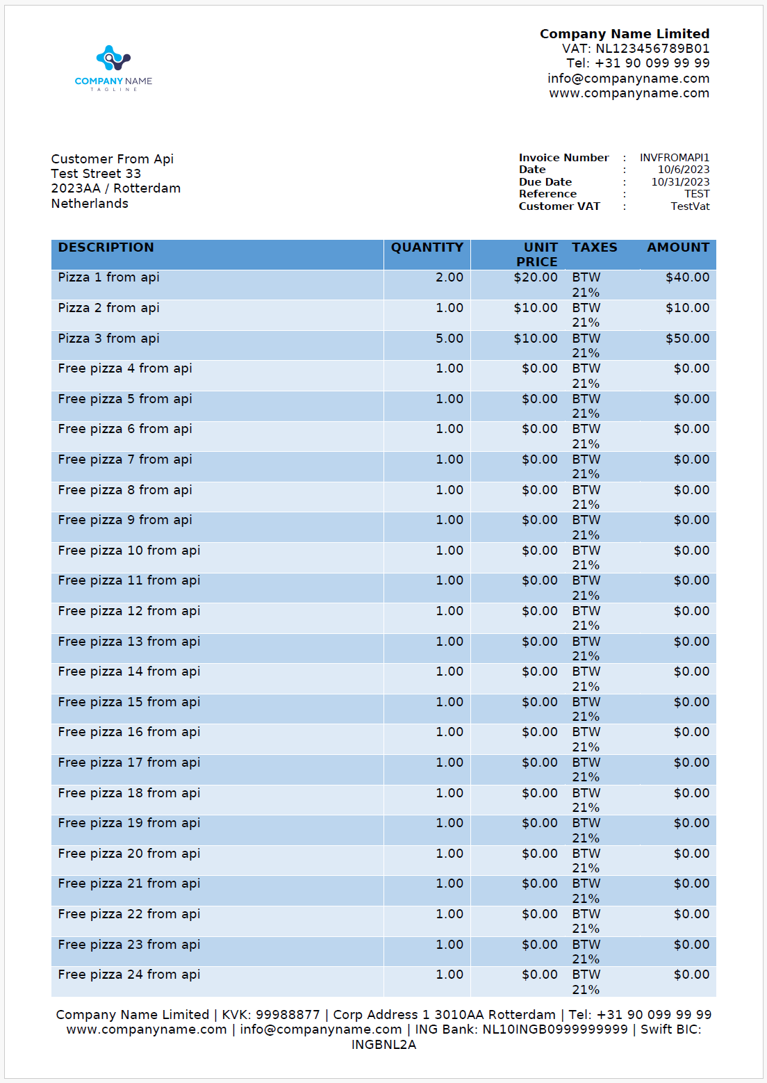 Multi-page invoice